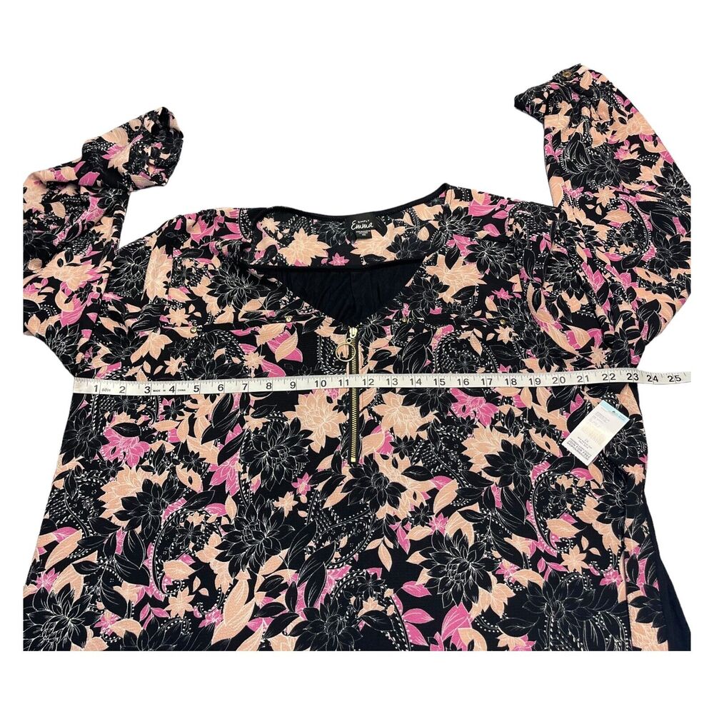 Simply Emma Mix Media Top Women's 2X Black Floral Zipper Long Sleeve Pullover - Picture 4 of 7